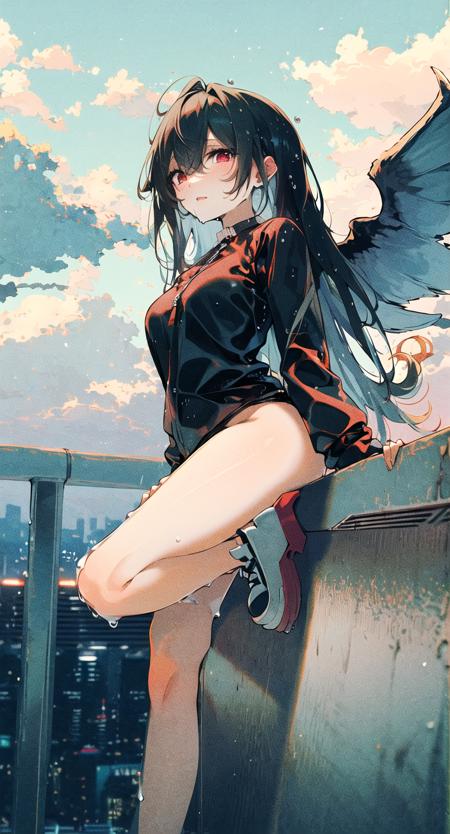 02323-2198693395-masterpiece, best quality, girl,longt black long hair, sky red eyes,medium breasts ,black-latex-jaket,leg, angel wings,blue sky.png